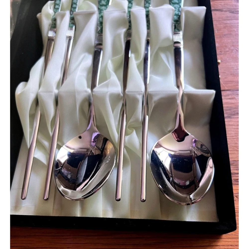 Korean Celadon Crane Stainless Steel Chopsticks Spoon Gift Set Presentation Box